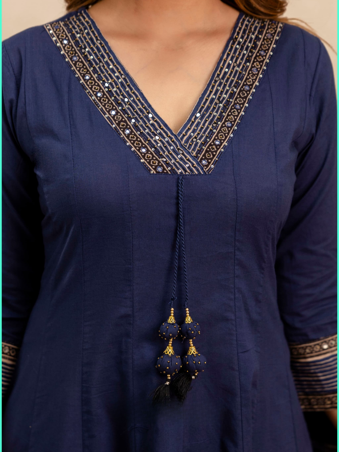 Premium Cotton Blue Kurta Set with Ajrakh Print
