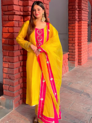 Pakhi Yellow Silk Hand Embroidered Suit Set