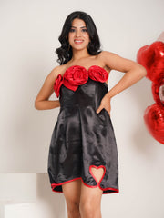 Dress to Slay off shoulder Black Satin dress