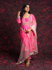 Flamingo Tales Gajiri Pink Silk Hand Embroidered Suit Set