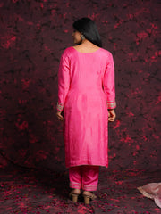 Flamingo Tales Gajiri Pink Silk Hand Embroidered Suit Set