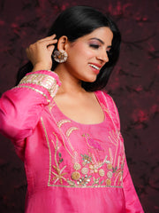 Flamingo Tales Gajiri Pink Silk Hand Embroidered Suit Set