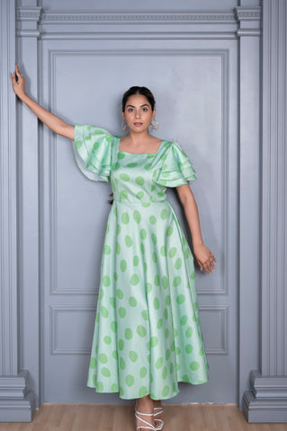 Zarra Green Polka Dot Maxi Dress