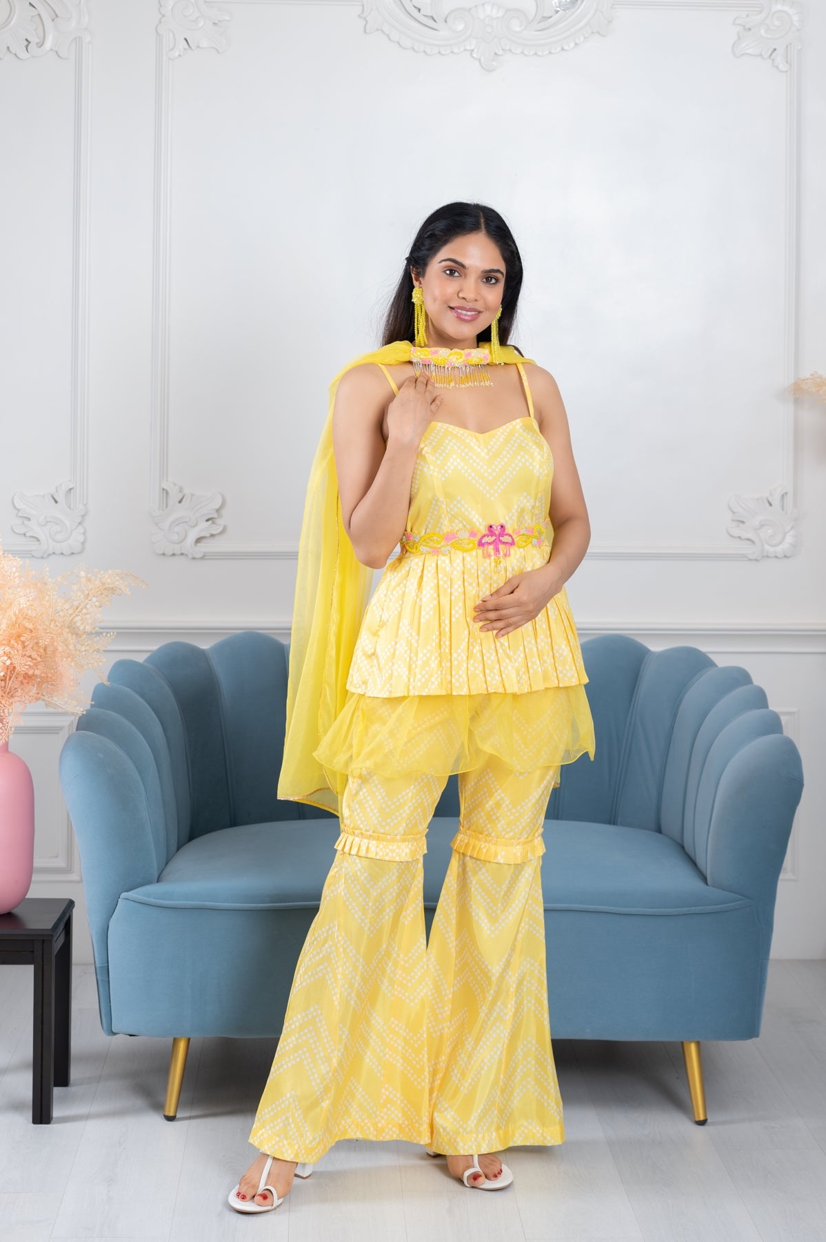 Rutvi Yellow Bandhani 3 Piece Suit Set