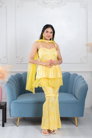 Rutvi Yellow Bandhani 3 Piece Suit Set