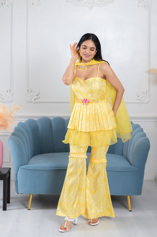 Rutvi Yellow Bandhani 3 Piece Suit Set