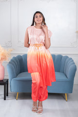 Silk Anayaa Tangerine  Ombre Printed Co-ord set  with Embroidered  Belt