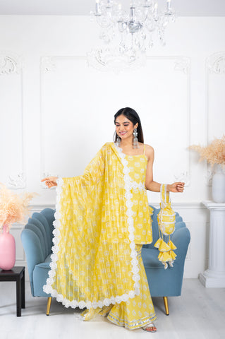 Vaamya Yellow Lotus 3 Piece Suit Set