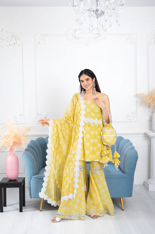 Vaamya Yellow Lotus 3 Piece Suit Set