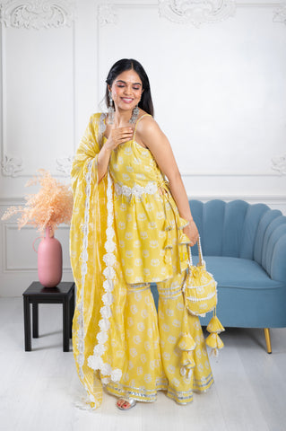 Vaamya Yellow Lotus 3 Piece Suit Set