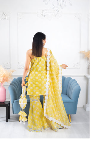 Vaamya Yellow Lotus 3 Piece Suit Set