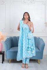 Noorie Sky Blue Lotus 3 Piece Suit Set