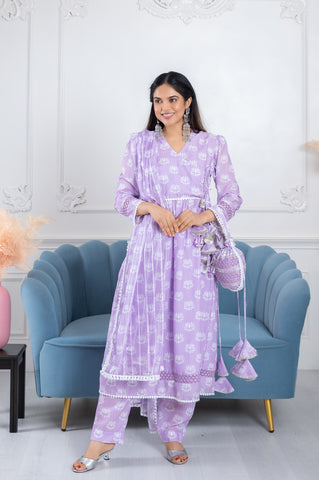 Siya Lavender Lotus 3 Piece Suit Set