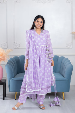 Siya Lavender Lotus 3 Piece Suit Set