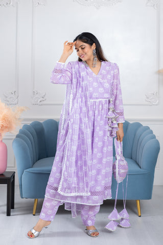 Siya Lavender Lotus 3 Piece Suit Set