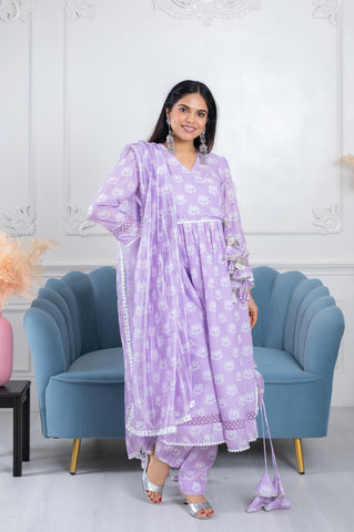 Siya Lavender Lotus 3 Piece Suit Set