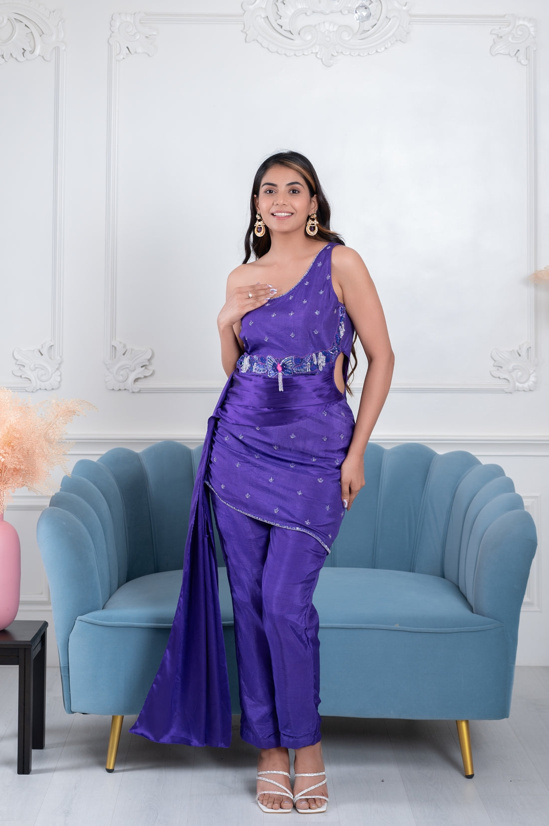 Silk Ayra Purple with Embroidered Co-ord Set