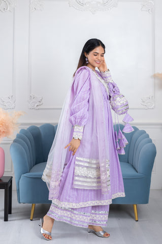 Rooh Lavender Bandhani Gota 3 Piece Suit Set