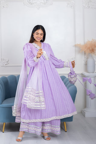 Rooh Lavender Bandhani Gota 3 Piece Suit Set