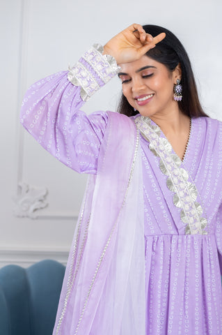 Rooh Lavender Bandhani Gota 3 Piece Suit Set