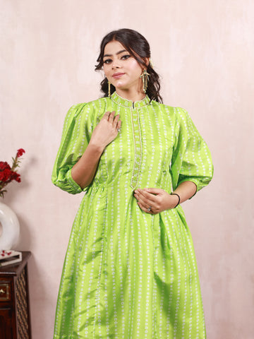 Green Bandhani Silk Coord Set