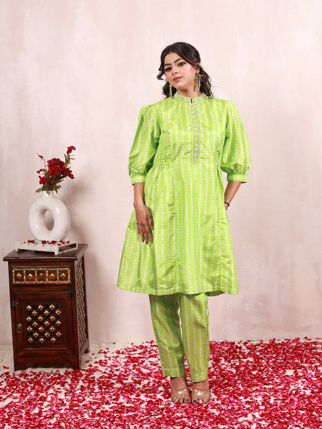 Green Bandhani Silk Coord Set