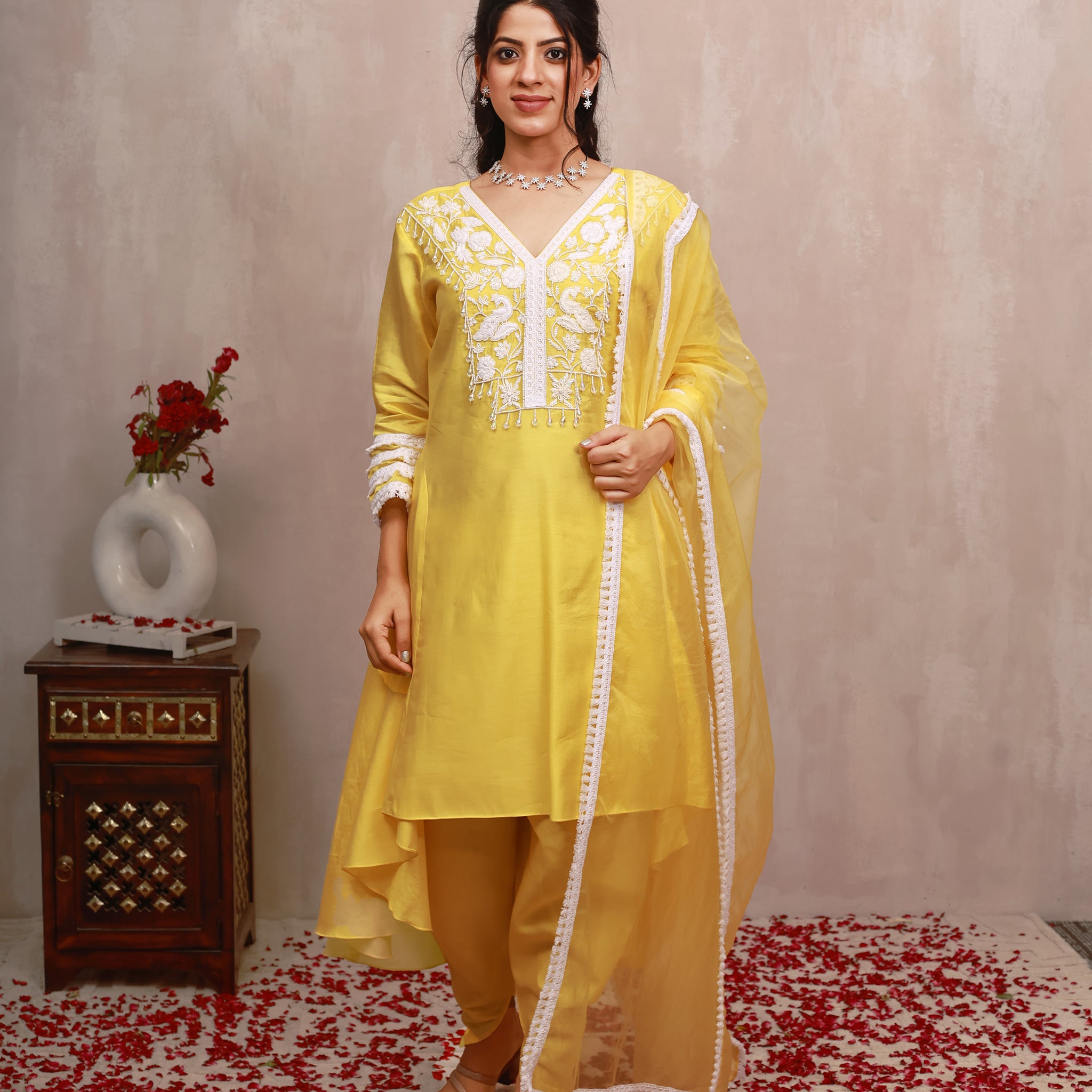 Sun kissed Yellow Hand Embroidered  A line suit