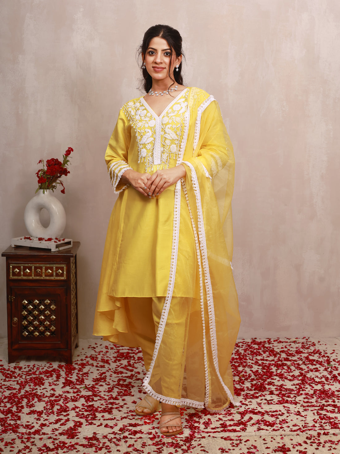 Sun kissed Yellow Hand Embroidered  A line suit