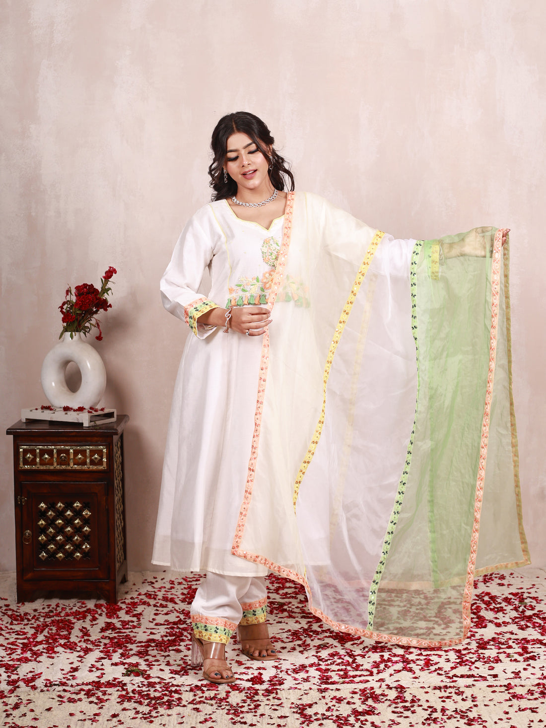 Ira Ivory Hand Embroidered  A line suit