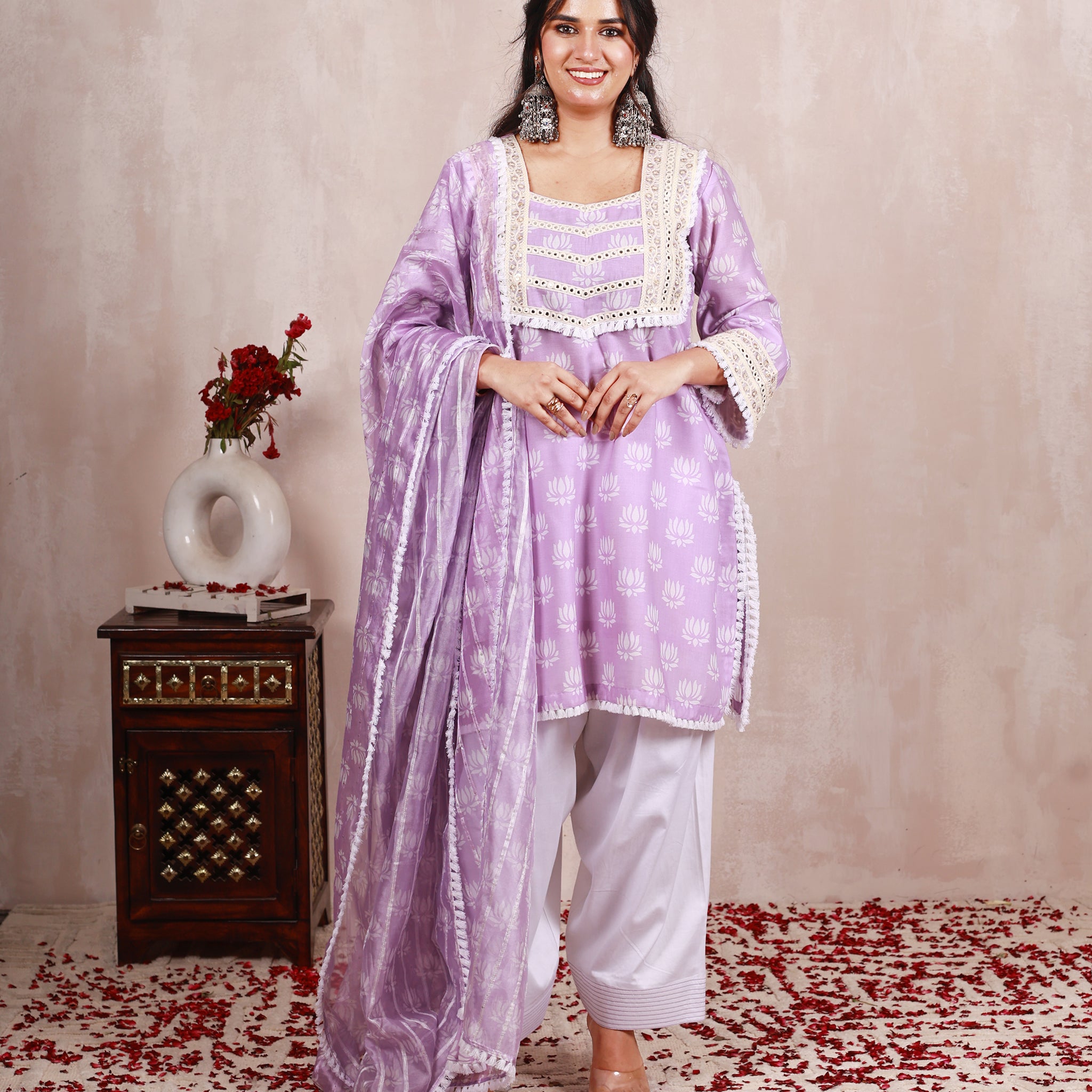 Lavender Cotton Farshi Salwar Suit Set