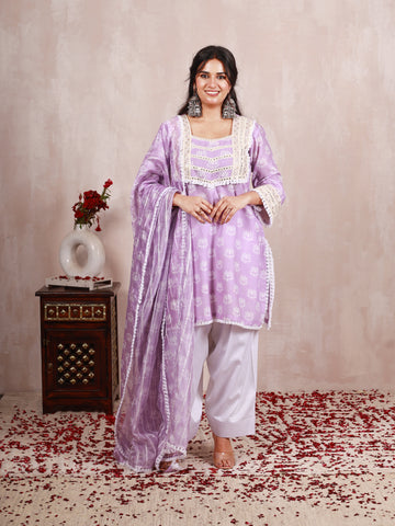 Lavender Cotton Farshi Salwar Suit Set