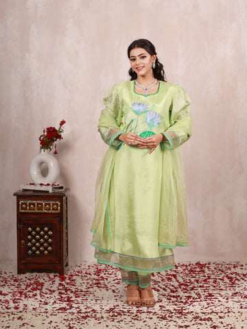 Ayanya Pastel Green Hand Embroidered Silk Suit