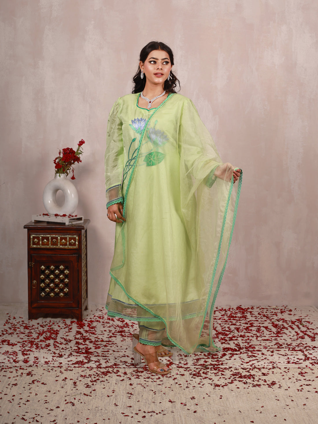 Ayanya Pastel Green Hand Embroidered Silk Suit