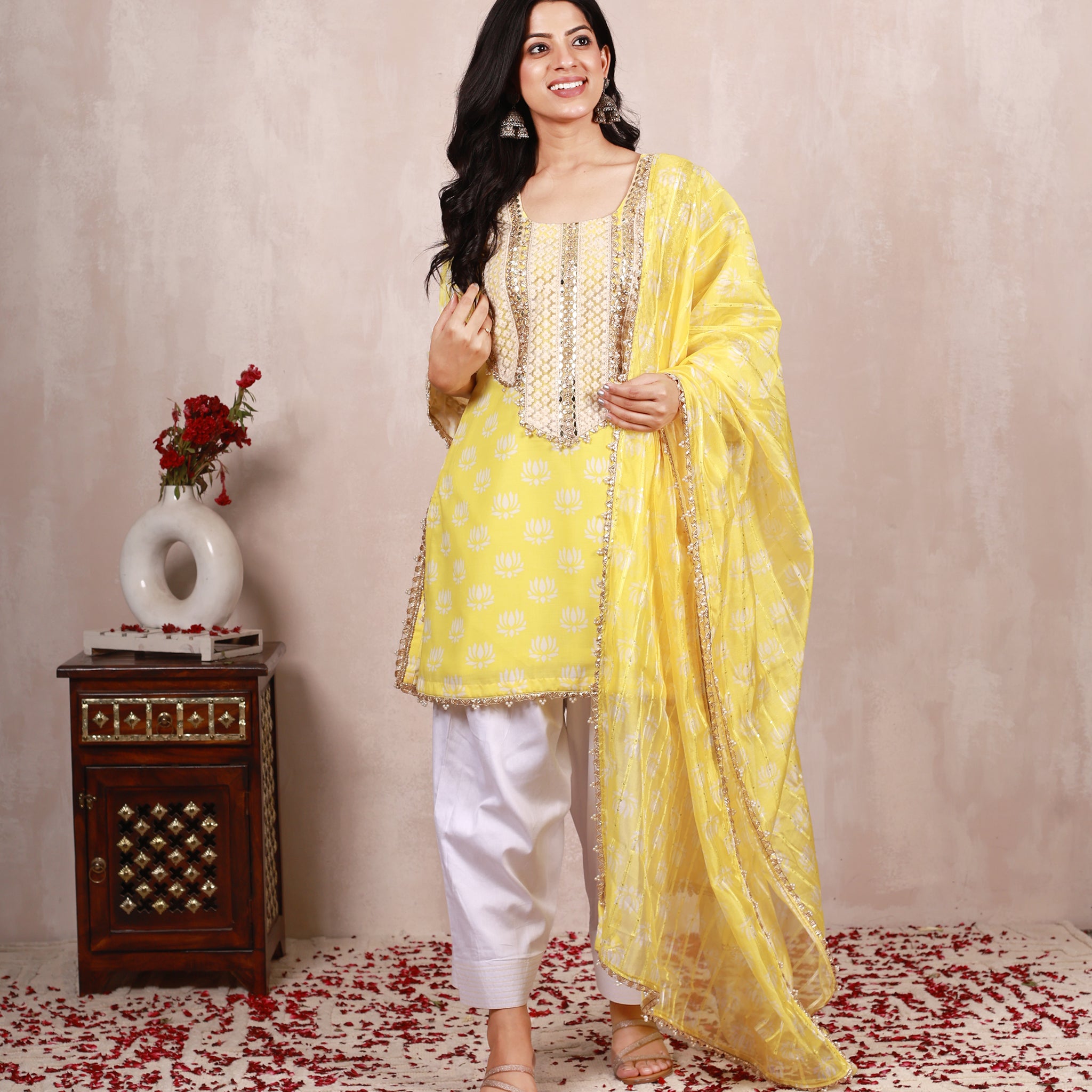 Shaheem Yellow Cotton Farshi Salwar Suit Set