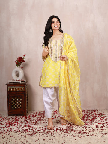 Shaheem Yellow Cotton Farshi Salwar Suit Set