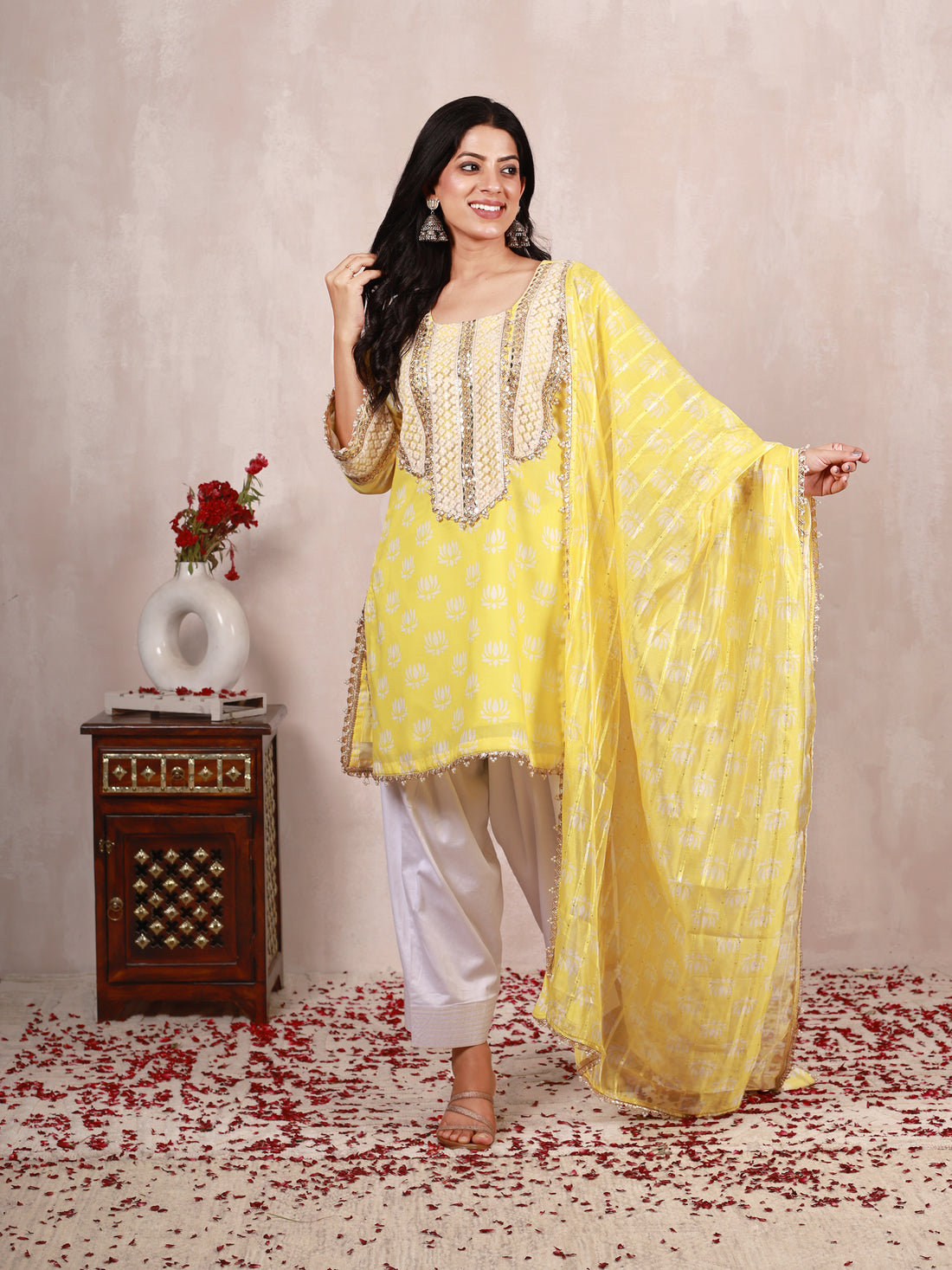 Shaheem Yellow Cotton Farshi Salwar Suit Set