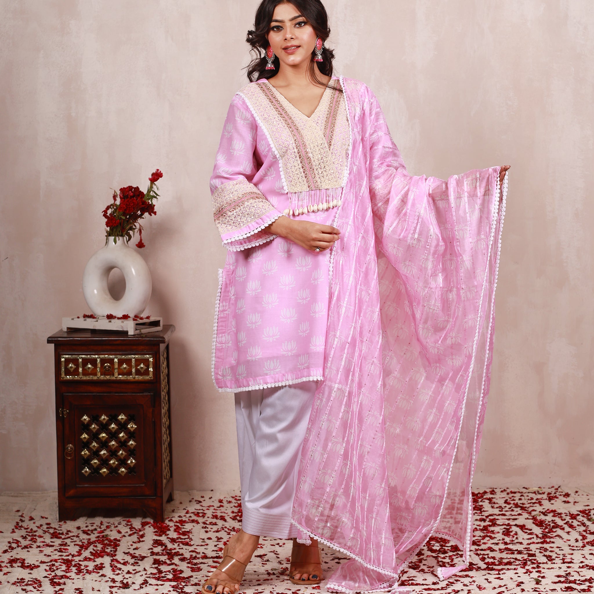 Pink Cotton Farshi Salwar Suit Set