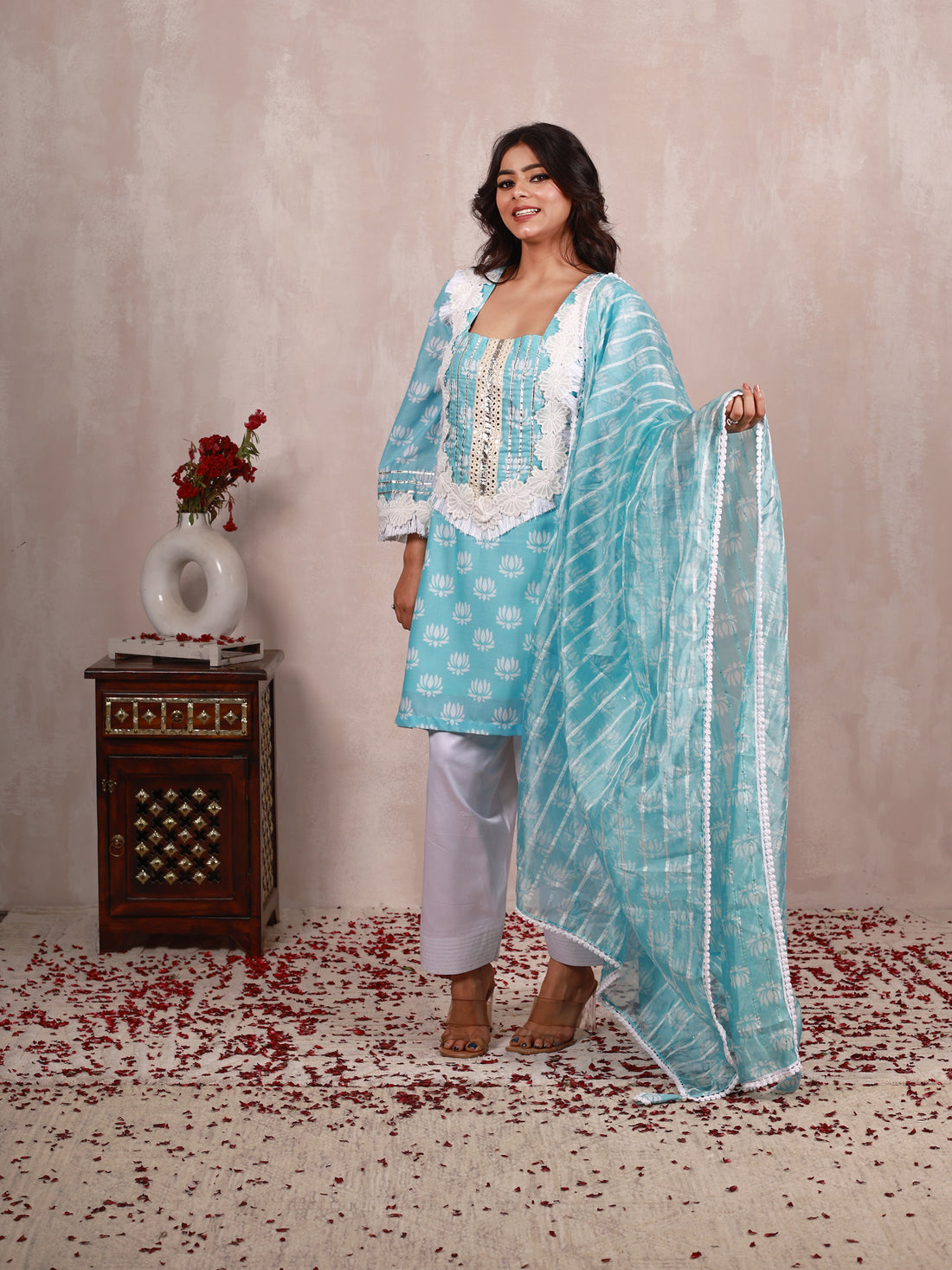Sky Blue Cotton Farshi Salwar Suit Set