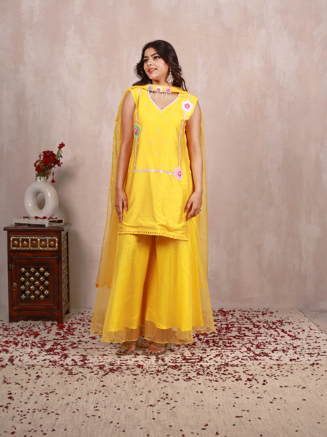 Loveleen Yellow Hand Embroidered  Sharara Suit Set