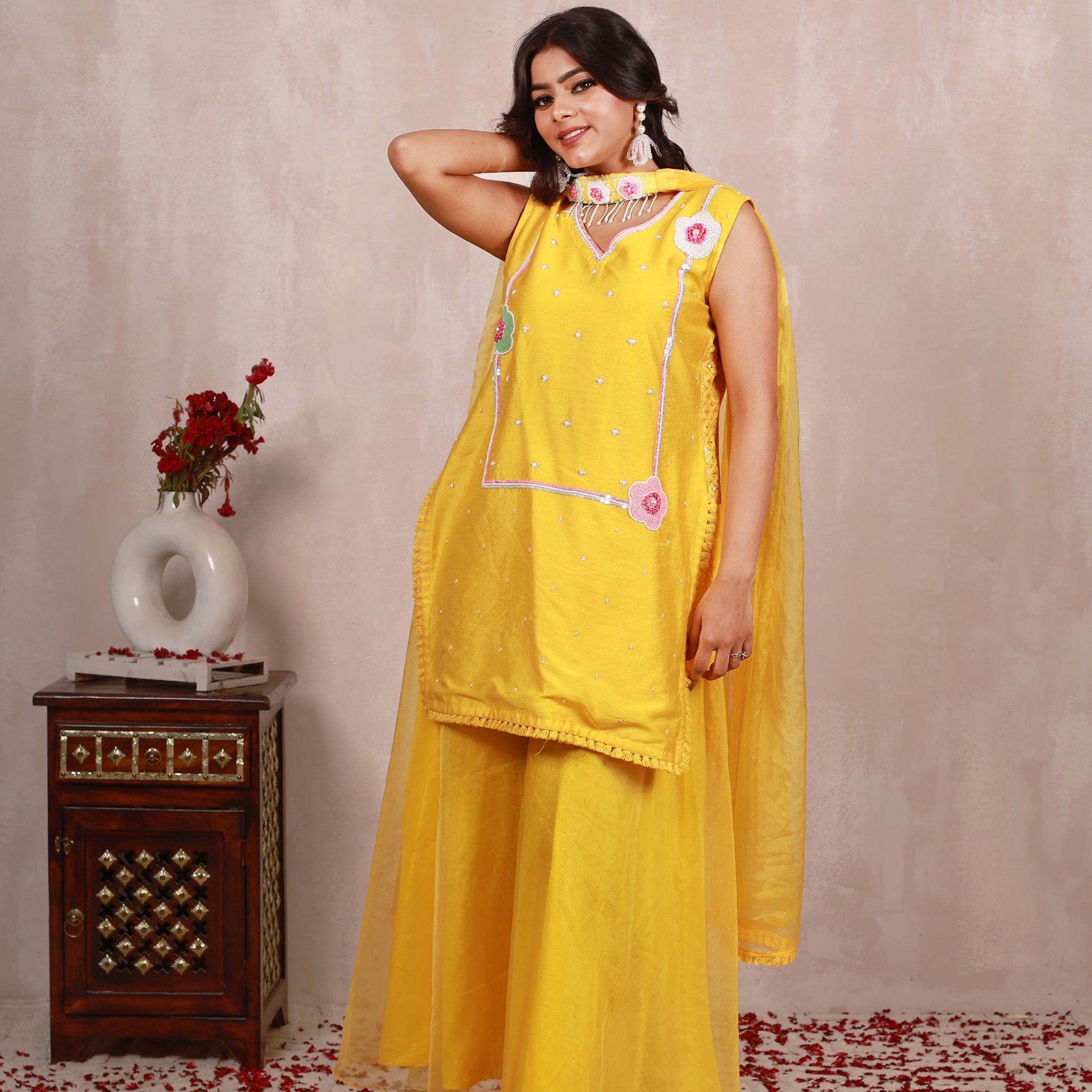 Loveleen Yellow Hand Embroidered  Sharara Suit Set
