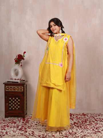 Loveleen Yellow Hand Embroidered  Sharara Suit Set