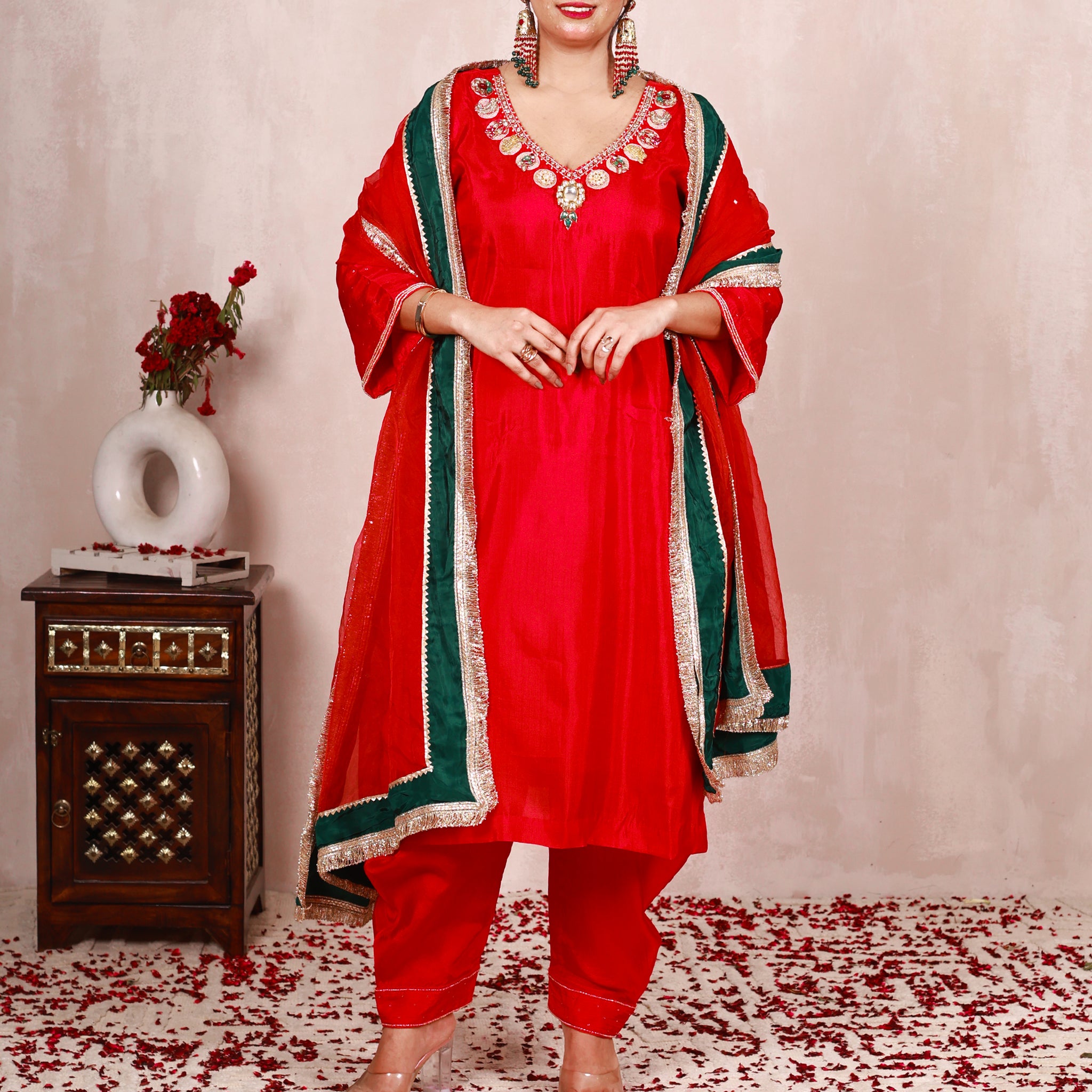Sarangini Red Hand Embroidered Silk Suit