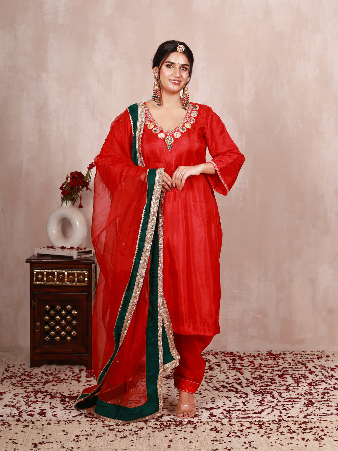 Sarangini Red Hand Embroidered Silk Suit