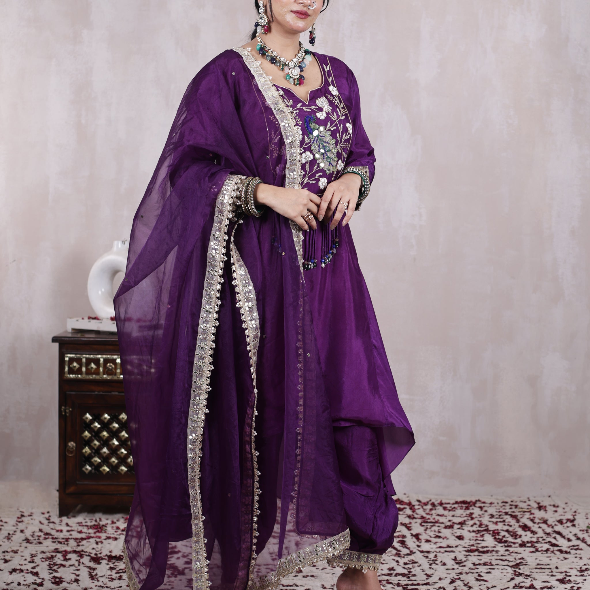 Mohini Deep Purple Hand Embroidered Silk Suit