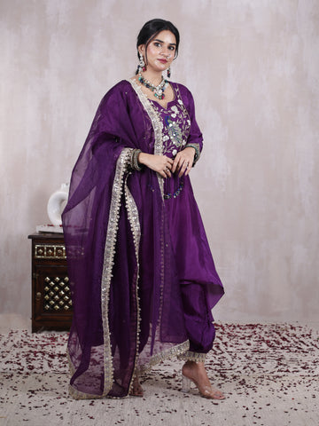 Mohini Deep Purple Hand Embroidered Silk Suit