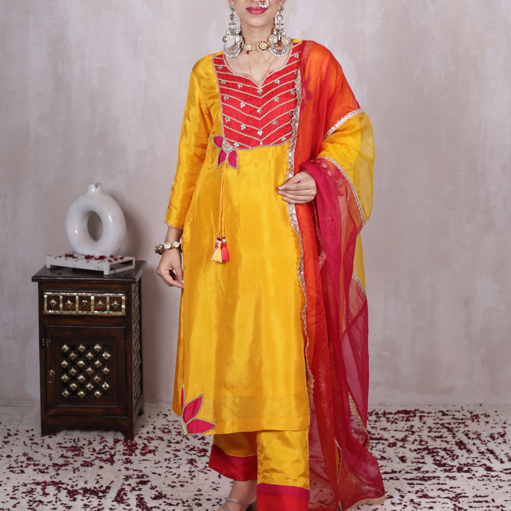 Tarangini Deep Yellow Hand Embroidered Silk Suit