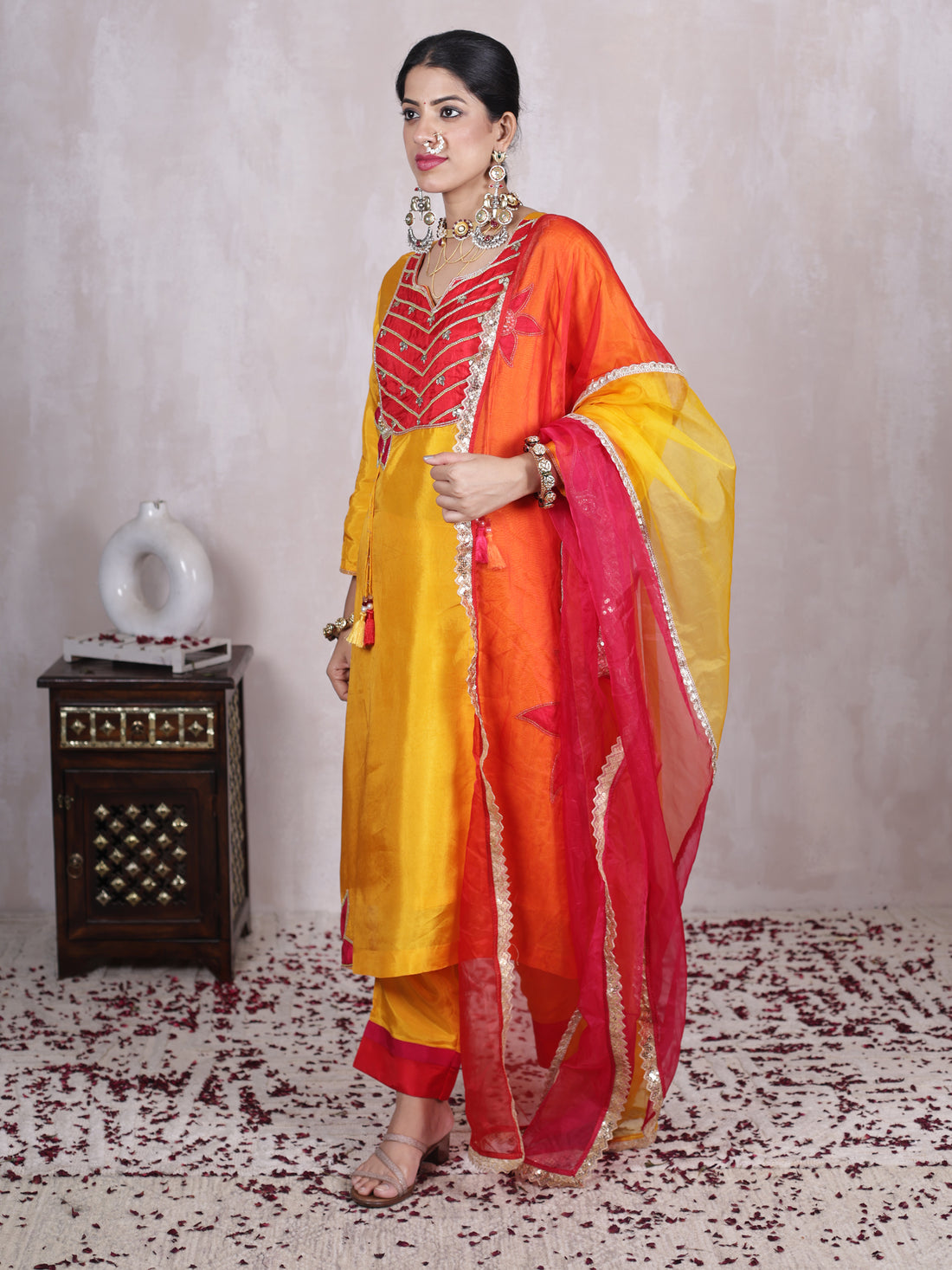 Tarangini Deep Yellow Hand Embroidered Silk Suit