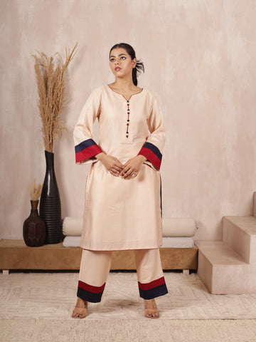 Beige Cotton Kurta Set