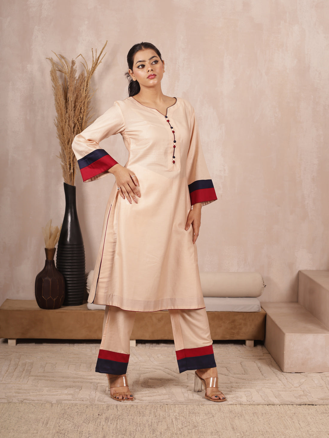 Beige Cotton Kurta Set