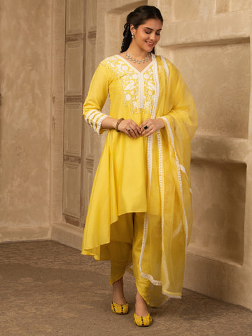Sun kissed Yellow Hand Embroidered  A line suit